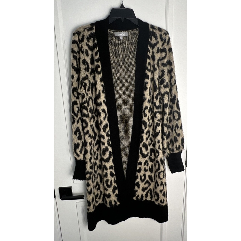 Marled Reunited Long Duster Cardigan Sz M Black Leopard Print Women's Soft Cozy